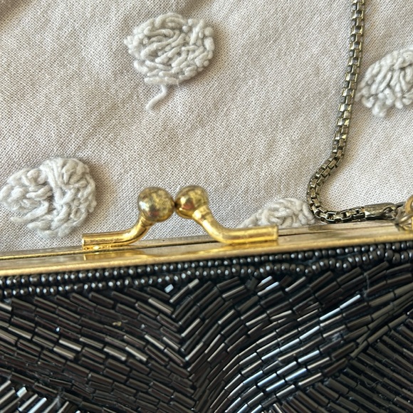 Vintage Black Beaded Evening Bag Purse - Picture 7 of 11